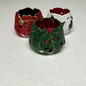 Poinsettia , Holly Berry Votives Holders Vintage